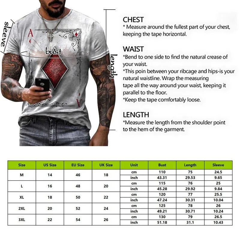 

2021 Summer T-shirt Men Playing Cards Diamond Square Print Casual Short Sleeve Pullover Loose Tops