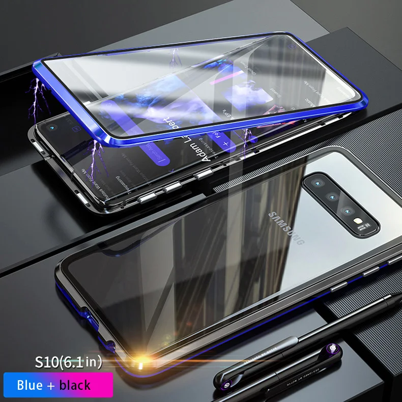 Закаленное двустороннее стекло чехол для телефона samsung Note 8 S7edge S8 S8P S9 S9P Note9 металлическая рамка Магнитный чехол для телефона
