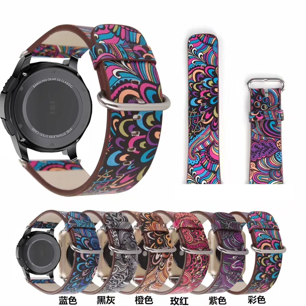 Ремешок кожаный с цветами для amazfit 3 2 GTR 47 мм браслет Ticwatch S S2 pro zenwatch Samsung galaxy 46 s3 Huawei