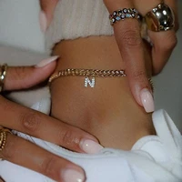 letter anklets for women stainless steel gold alphabet cuban link anklet bracelet boho jewelry gift bijoux
