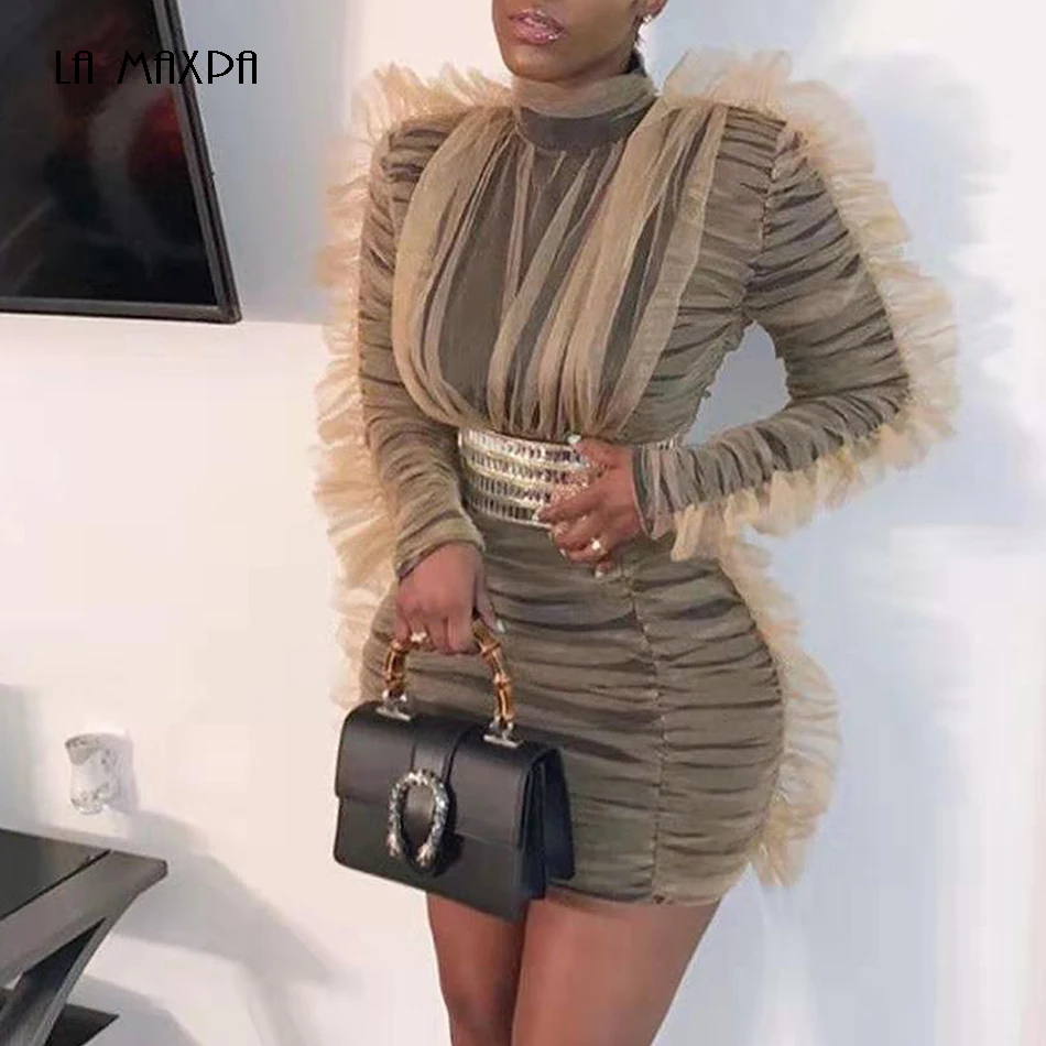 Плиссированное мини платье с поясом сексуальное женское 2018 зимнее Сетчатое