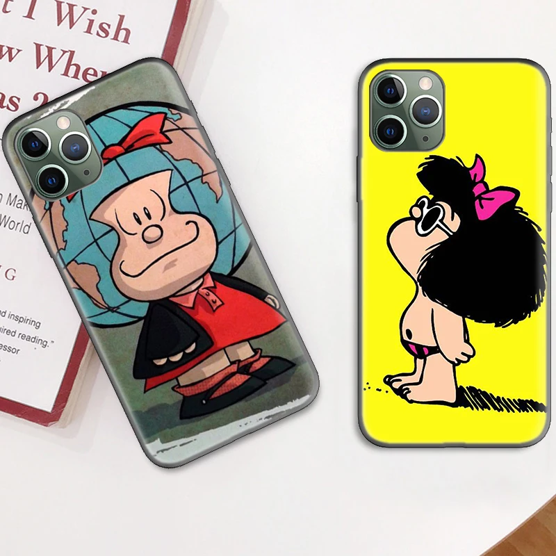 

Mafalda Cute Cases for Apple iPhone 12 Mini 11 Pro MAX X XS XR 7 8 6 6S Plus 5 5S SE 2020 Black Silicone Phone Cover