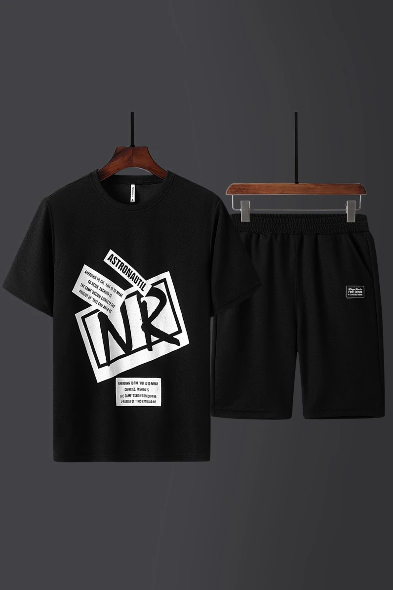 

Men's T-shirt + Shorts Set Summer Breathable Casual T shirt Running Set Fashion Printed Male Sport Suit 2021 New