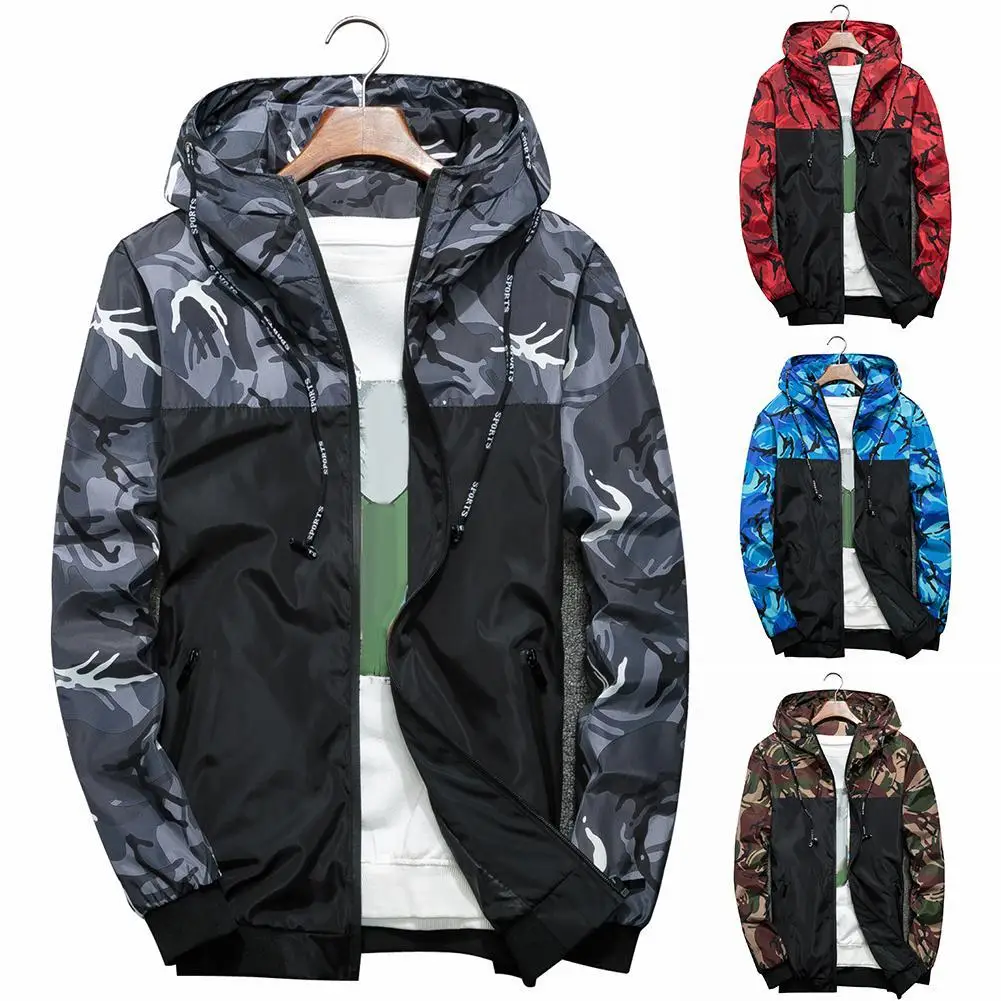 

Autumn Men Casual Camouflage Print Long Sleeve Zipper Hoodie Sports Jacket Coat Warm Outdoor Windproof Streetwear Xmas Gift