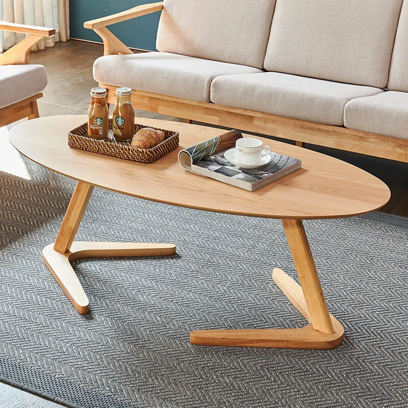 

Modern oval coffee table side table for living room furniture in solid oak wood size 120X60X45cm