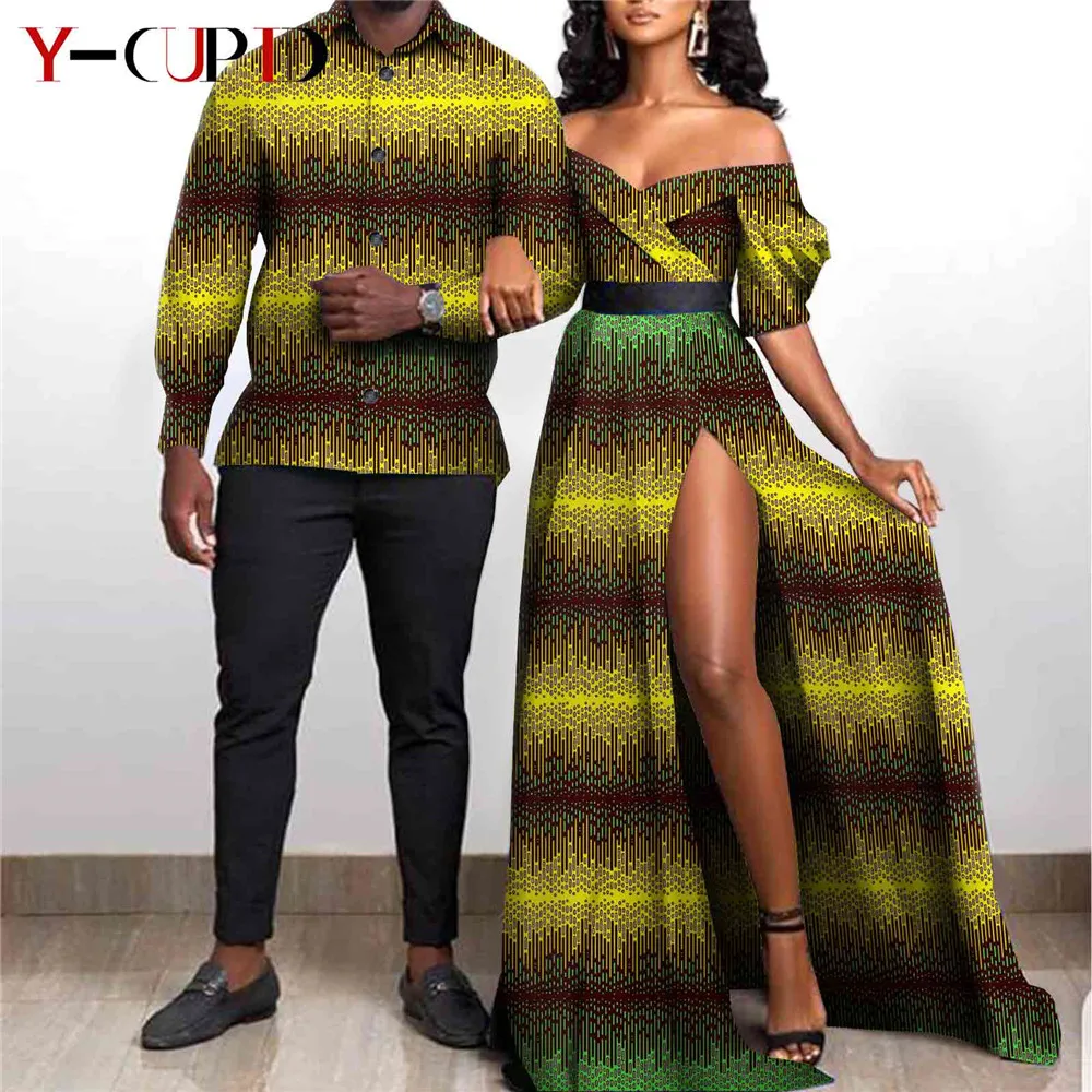 african couple outfits African Clothes for Couples Sexy Women Ankara Print Maxi Long Dresses Match Men Outfit Party Shirts Top and Pants Sets Y21C001 african gowns