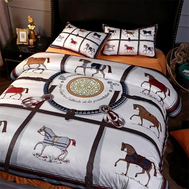 42 в европейском стиле с изображением лошади печати зимний толстый флис ткань