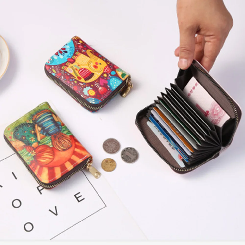 

1pcs Pu Card Holder Leather Credit Card Holder Women Girls Zipper Pocket Card Case Zipper Coin Purse Cartoon Organ Card Holder