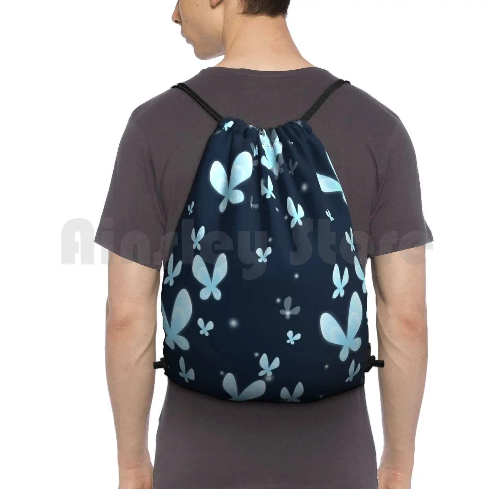 

Butterflies Pattern Backpack Drawstring Bags Gym Bag Waterproof Hollow Knight Video Game Insect Game Geek Nature Dark