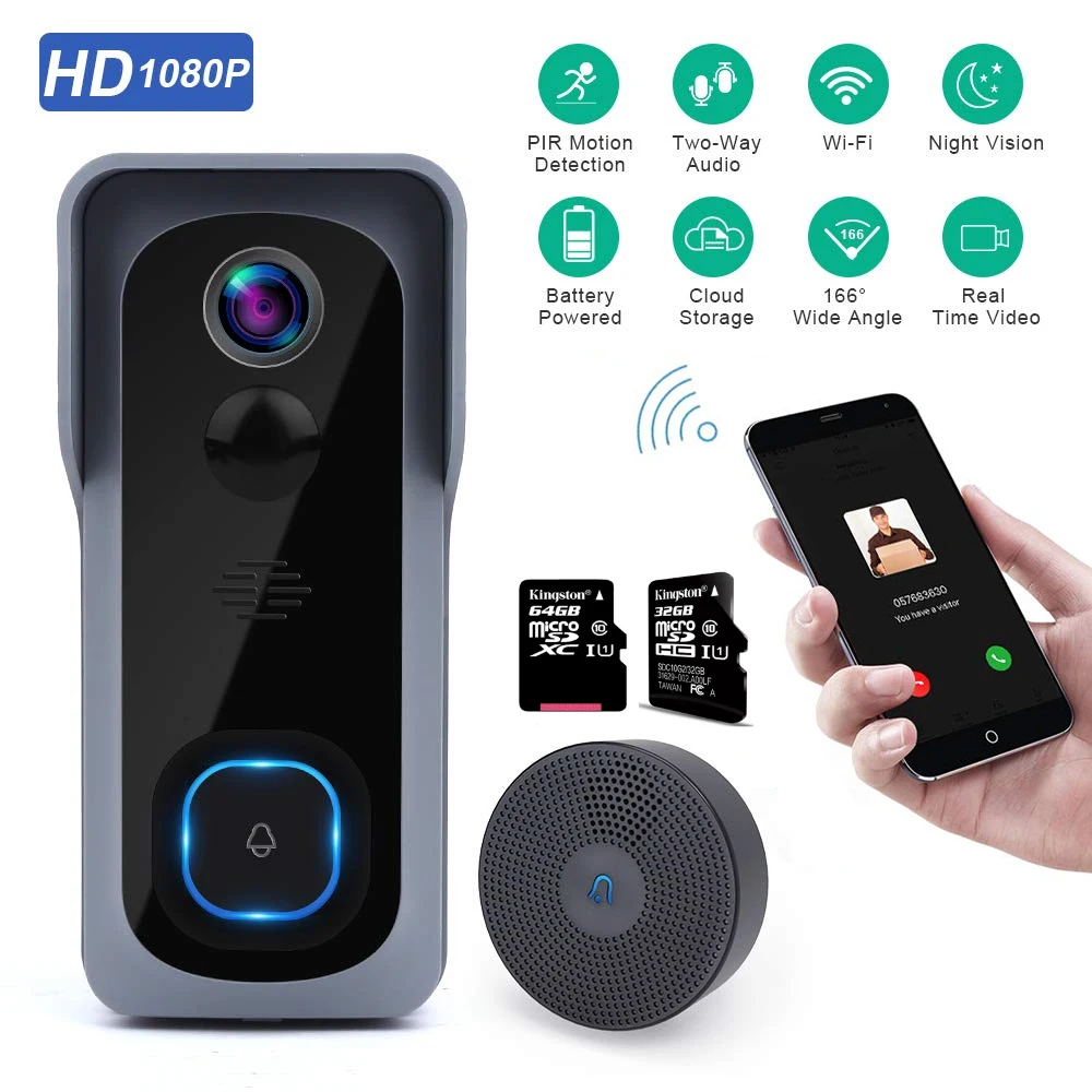 Video Doorbell Smart Home 1080P Waterproof IR Night Vision Apartment Video Intercom Doorbell Camera Wifi Doorbell With Camera