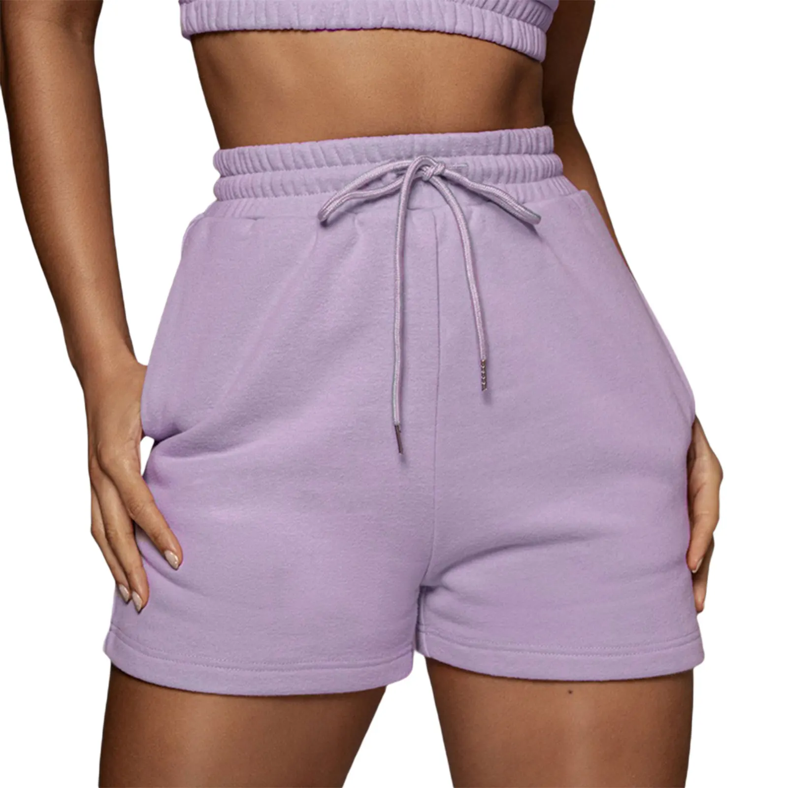 

2021 New Women Loose Sports Shorts, Adults Summer High Waisted Solid Color Drawstring Pants with Pockets