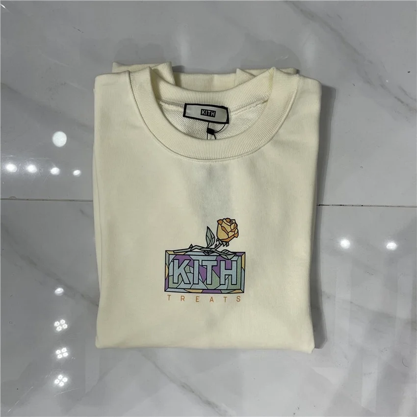 

Толстовки 2021fw с логотипом Kith Box, свитшоты для мужчин и женщин 1:1, лучшее качество, цветочный принт, Персиковая толстовка KITH с круглым вырезом