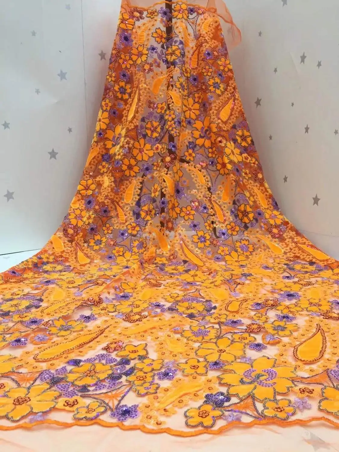 

Тяжелые бархатные блестки, африканские кружевные ткани 2020, вышитые высококачественные оранжевые нигерийские бархатные Французские тюлевы...