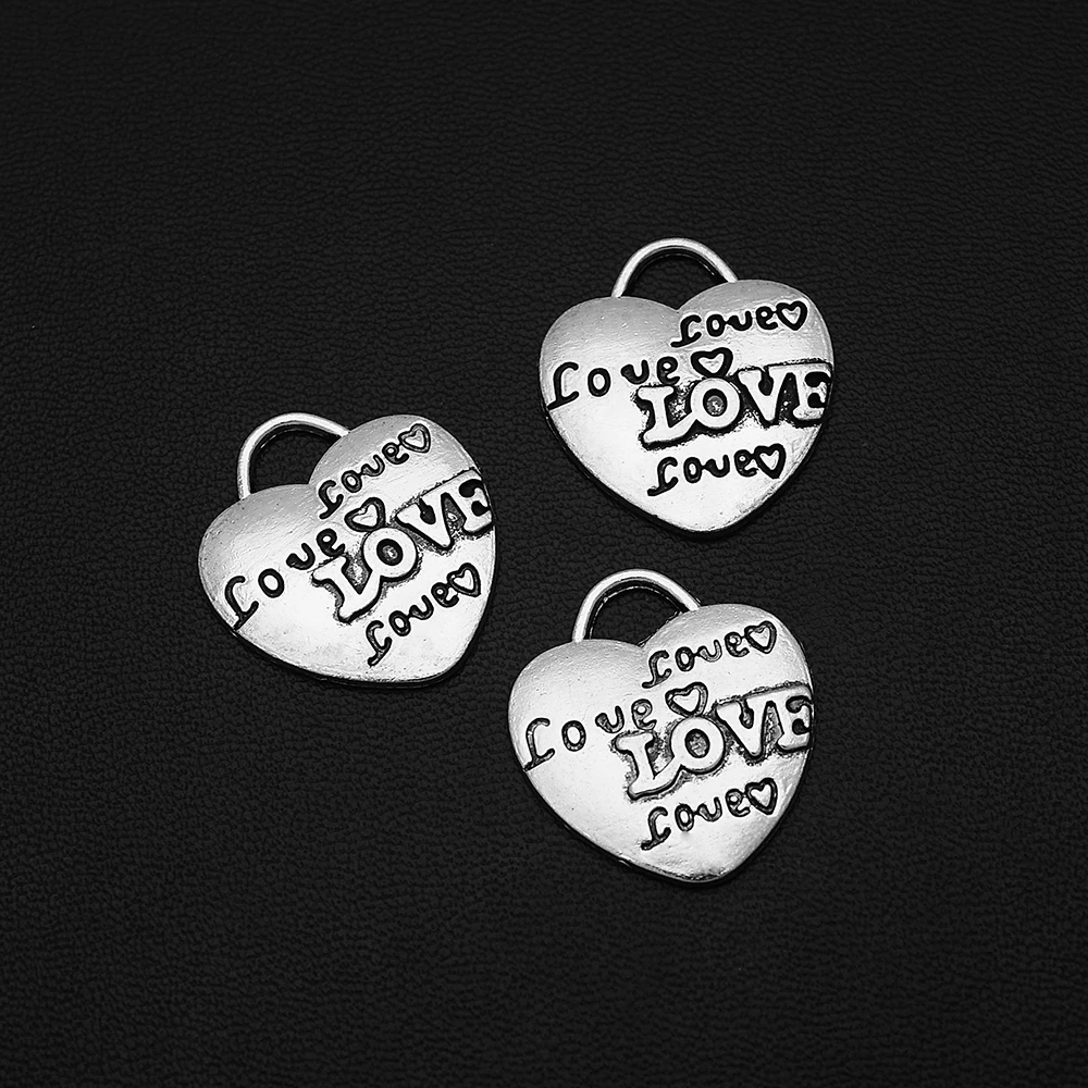 

10pcs/Lots 21x24mm Antique Silver Plated Valentine's Day Charms Heart Love Pendants For Diy Creation Jewelry Making Accessories