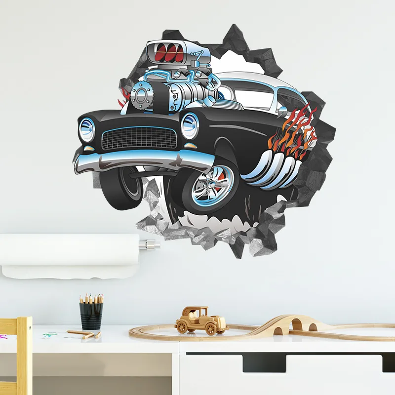 

Cartoon Broken Wall Car Personality Boy Room Wallpaper Kindergarten Home Wall Decoration Wall Stickers Self-Adhesive