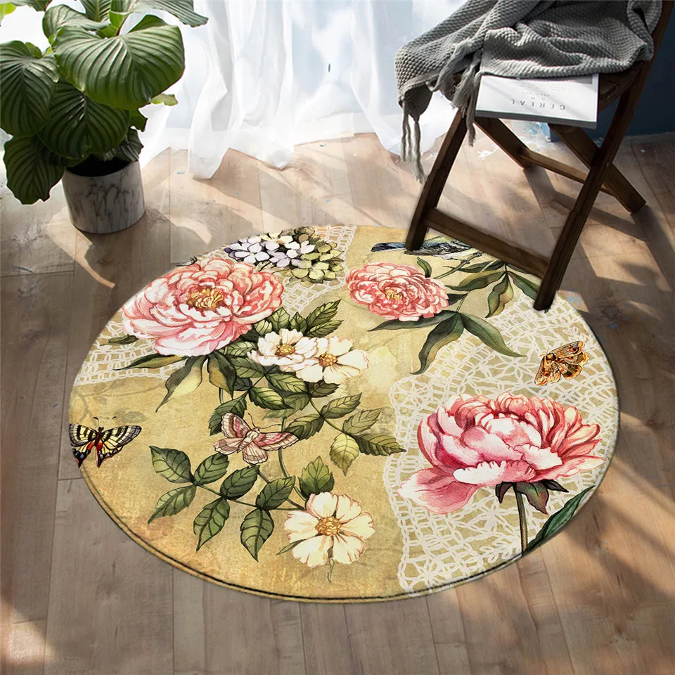 

Beautiful Flower Collection Roses Valentine's Day Round Floor Mat Small Rug Bedroom Living Room Home Decoration