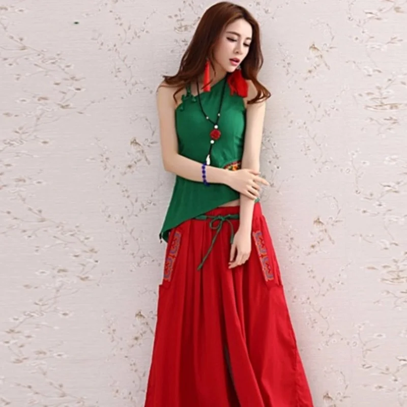 Женский топ без рукавов Асимметричный из хлопка и льна в китайском стиле ретро