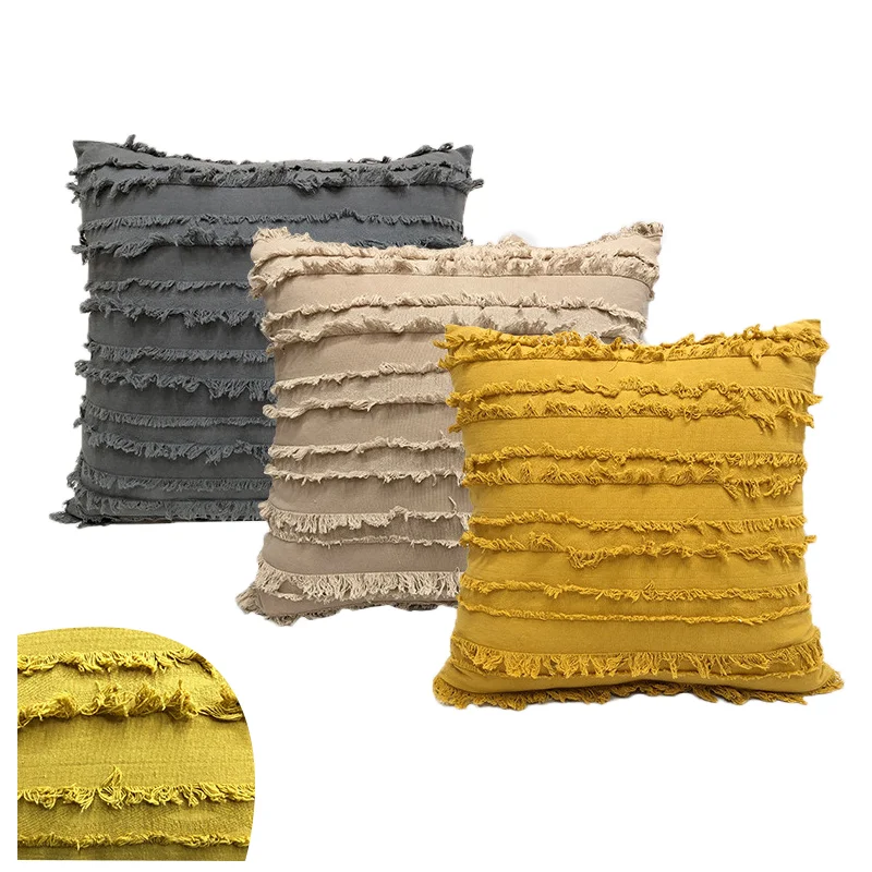 

Nordic Jacquard Sofa Back Cushions Cover Tassels Pillow Cases Cotton And Linen Pillow Cover For Living Room Decoration 45x45cm