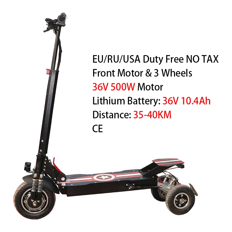3 Wheels 48V 1000W E Scooter Front Motor Wheel Electric Scooter for Adults 80KM Distance Folding Electric Skateboard Hoverboard - Цвет: 500W 36V10.4Ah
