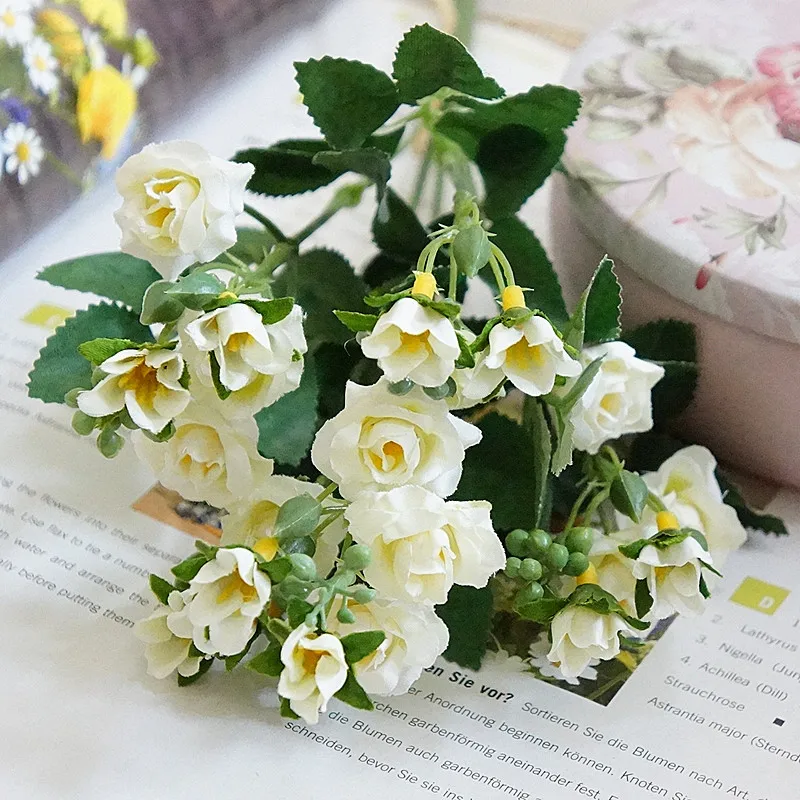 Fleur Artificielle 5 вилок 20 Мини роз искусственные розы Avec Tige для дома гостиной свадебные