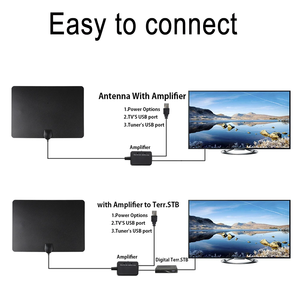 Диапазон 120 миль с усилителем сигнала усилитель антенна для цифрового ТВ