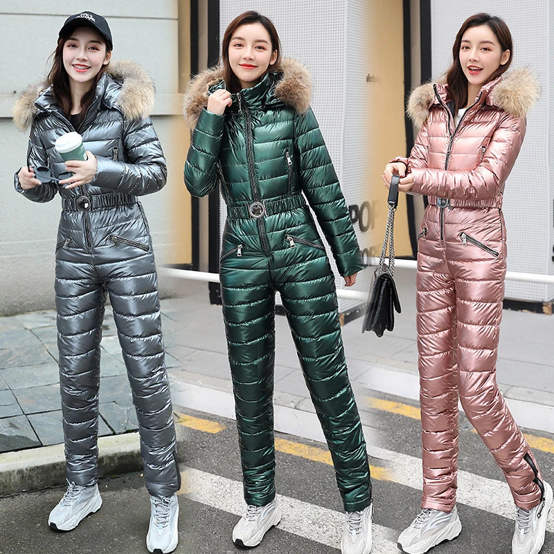 New One Piece Ski Jumpsuit Casual Thick Winter Warm Woman's Snowboard Skisuit Outdoor Sports Skiing Pant Set Zipper Ski Suit