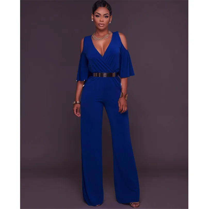 Африканская Женская одежда Комбинезоны M2057 2017 Новый V воротник плечо Лотос рукав