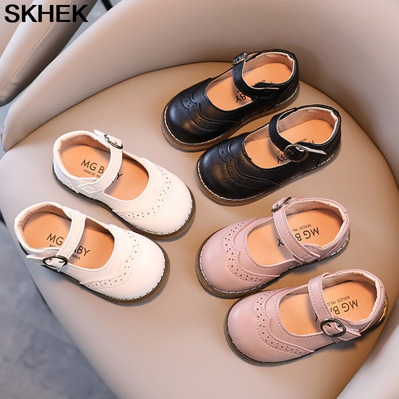 

Spring Autumn Girls Shoes Fretwork Mary Janes Shoes Child Leather Shoes Platform Baby Princess Shoe Kids Dress Shoe White Black