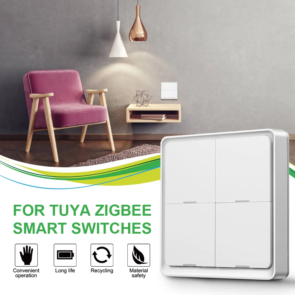

Smart Switch 3 Paired Mode 4 Gang Scenario Scene Wireless Scene Switch for Tuya ZigBee Home Assistant 2021 New White with boxed