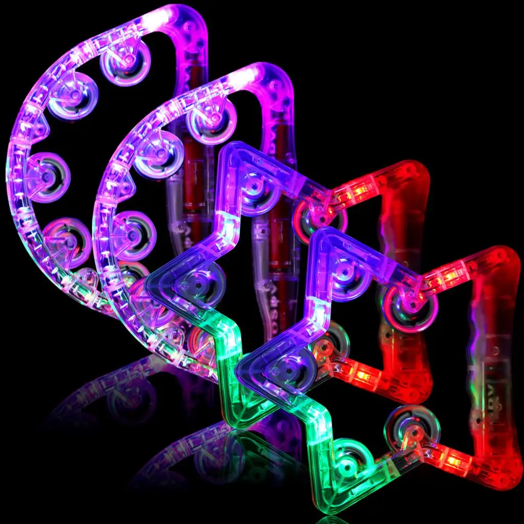

4 PCS Light Up Tambourines Handheld LED Tambourine Half-Moon Star Shape Glow
