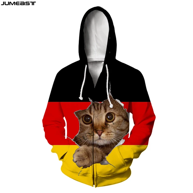 

Jumeast брендовая мужская женская 3D-печать животное кот царапин флаг с длинным рукавом Куртка с капюшоном спортивный пуловер весенние толстов...