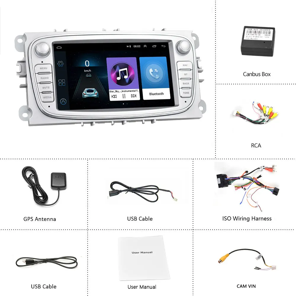 Silver Car Radios Camecho Android 8,1 Автомобильный мультимедийный плеер gps автомобильный Радио 2 Din dvd Авторадио для FORD/Focus 2 Mk2/Mondeo/S-MAX/C-MAX/Galaxy DVR - Цвет: Silver Car Radios