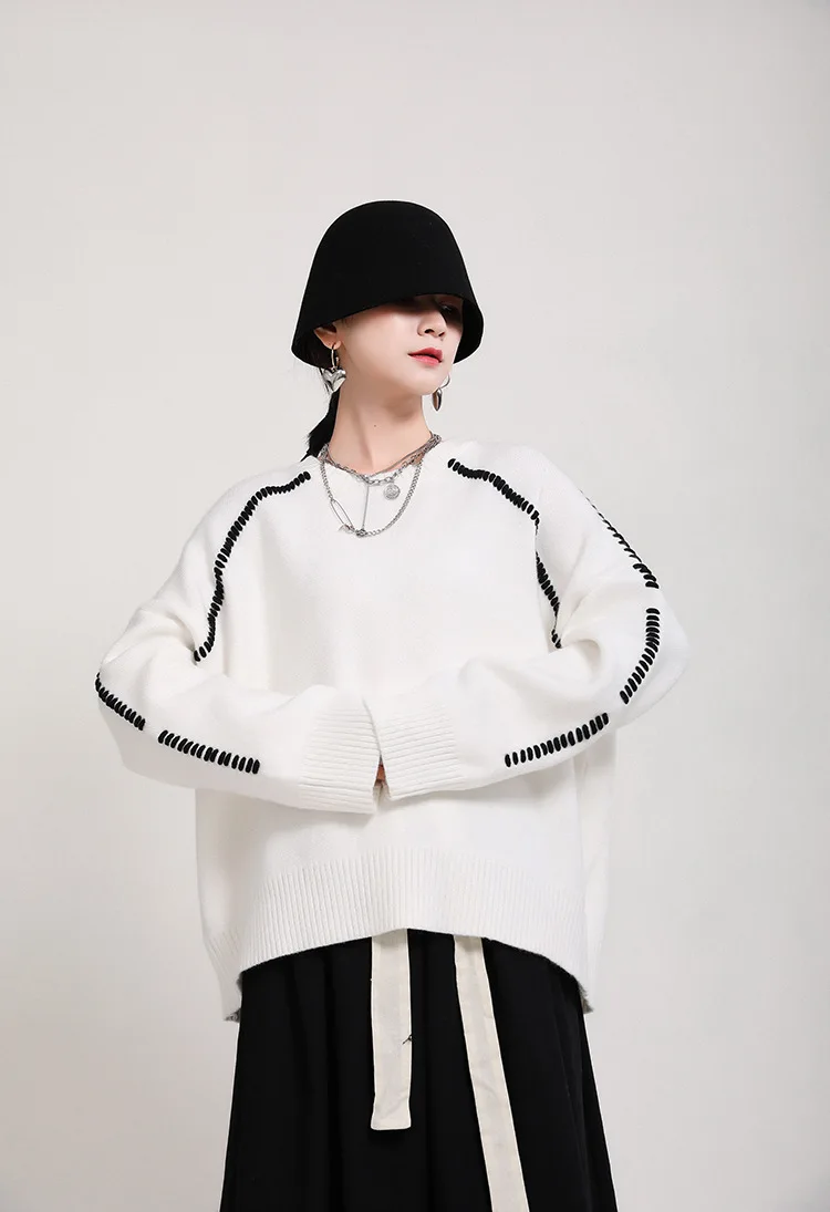 

Big Size Knitting Sweater Loose Fit Round Neck Long Sleeve Women Pullovers New Fashion Tide Autumn Winter