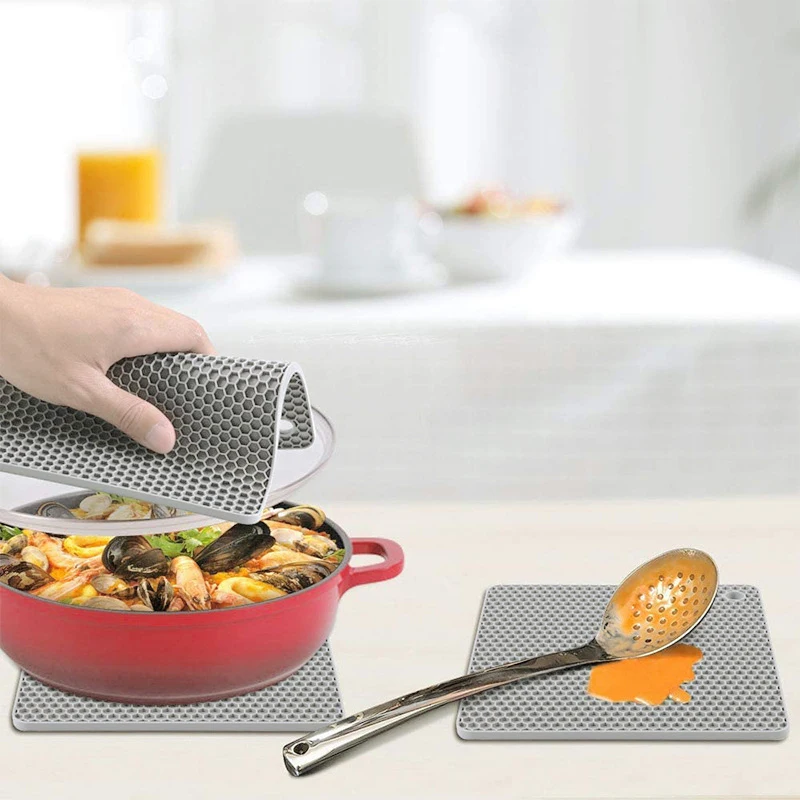 

Square Honeycombs Placemat Food-Grade Silicone Heat Insulation Mat Anti-Scald Thickened Microwave Oven Mat GQ