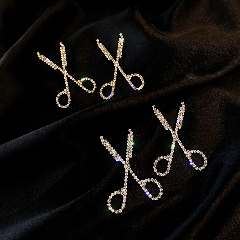 

Роскошные серьги Стразы с ножницами для женщин, модные большие серьги-гвоздики, уникальные стильные вечерние ювелирные изделия в Корейском...