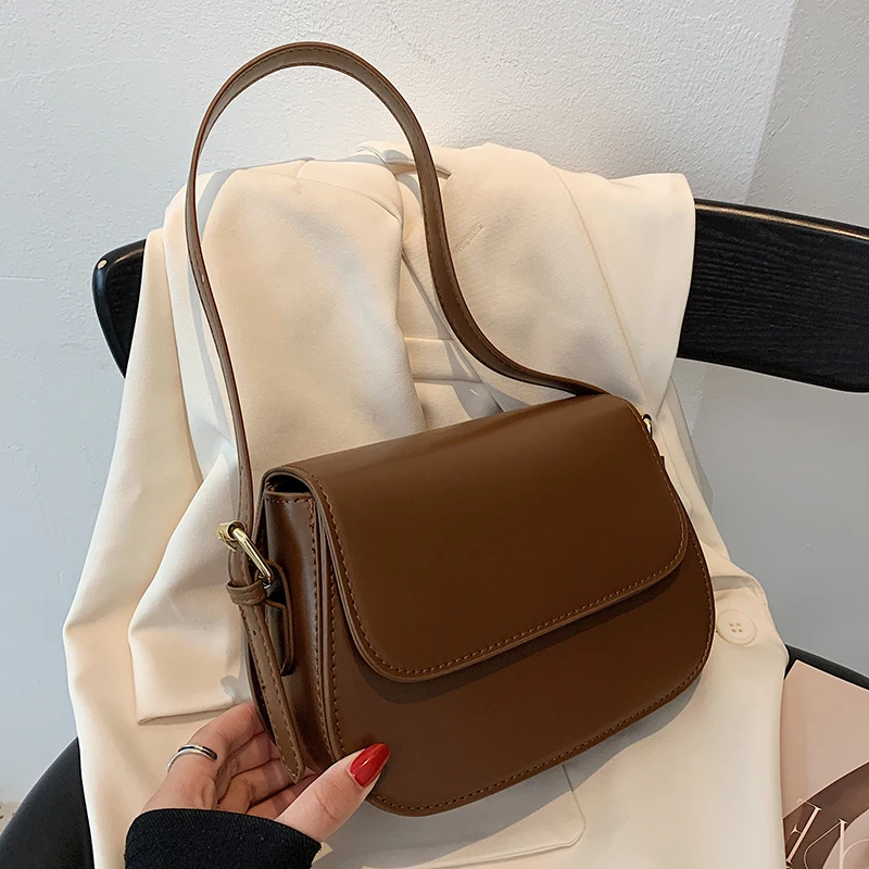 

Простая однотонная Сумочка через плечо из искусственной кожи для женщин, 2021, сумки на плечо и кошельки, Женская дорожная дизайнерская сумоч...