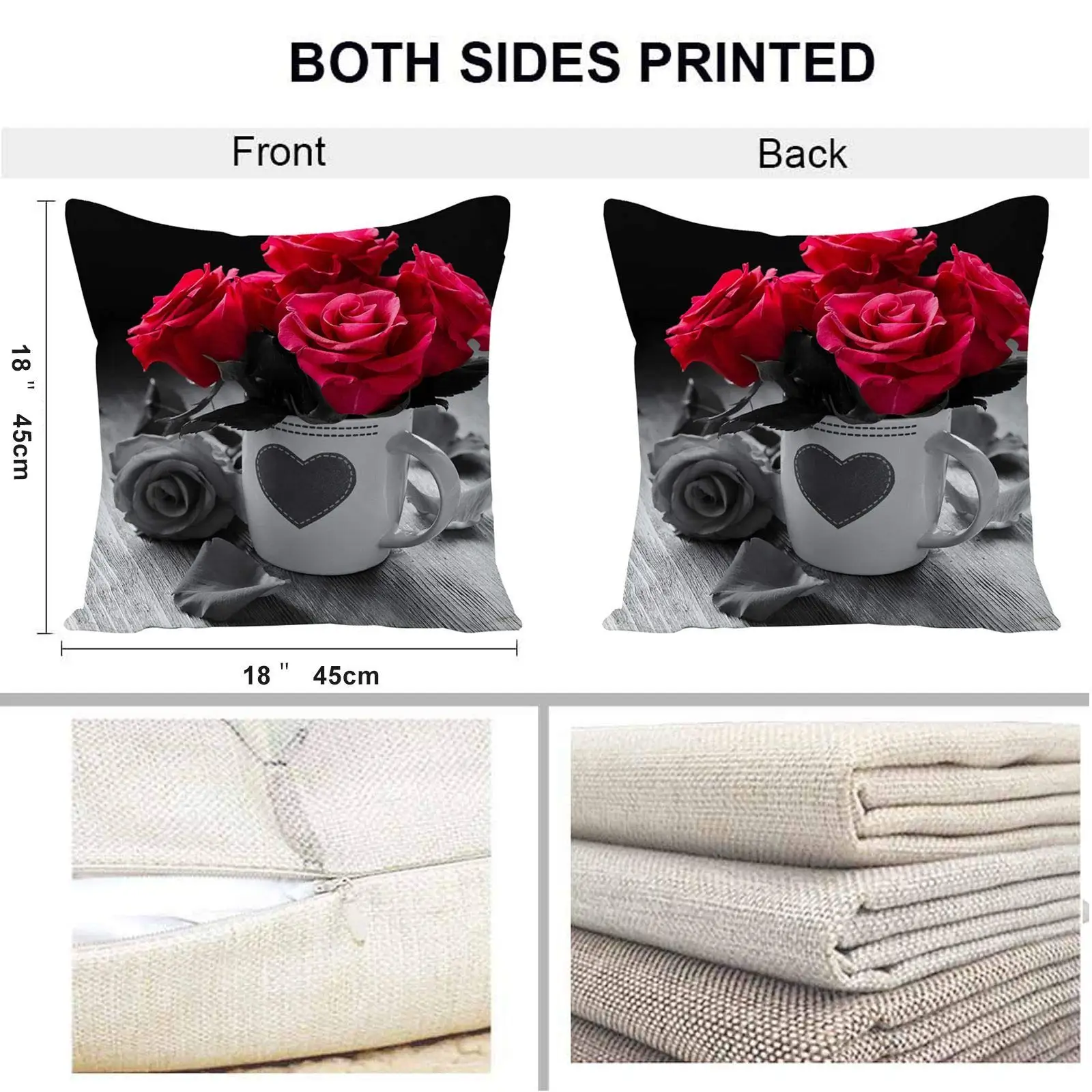 Льняная наволочка с принтом в виде красных роз чехол для диванной подушки