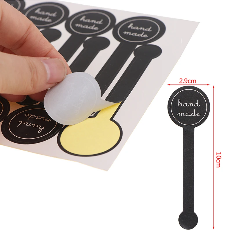

500Pcs Adhesive Long Style "HAND MADE" Black Handmade Cake Packaging Sealing Label Sticker Baking DIY Gift Stickers
