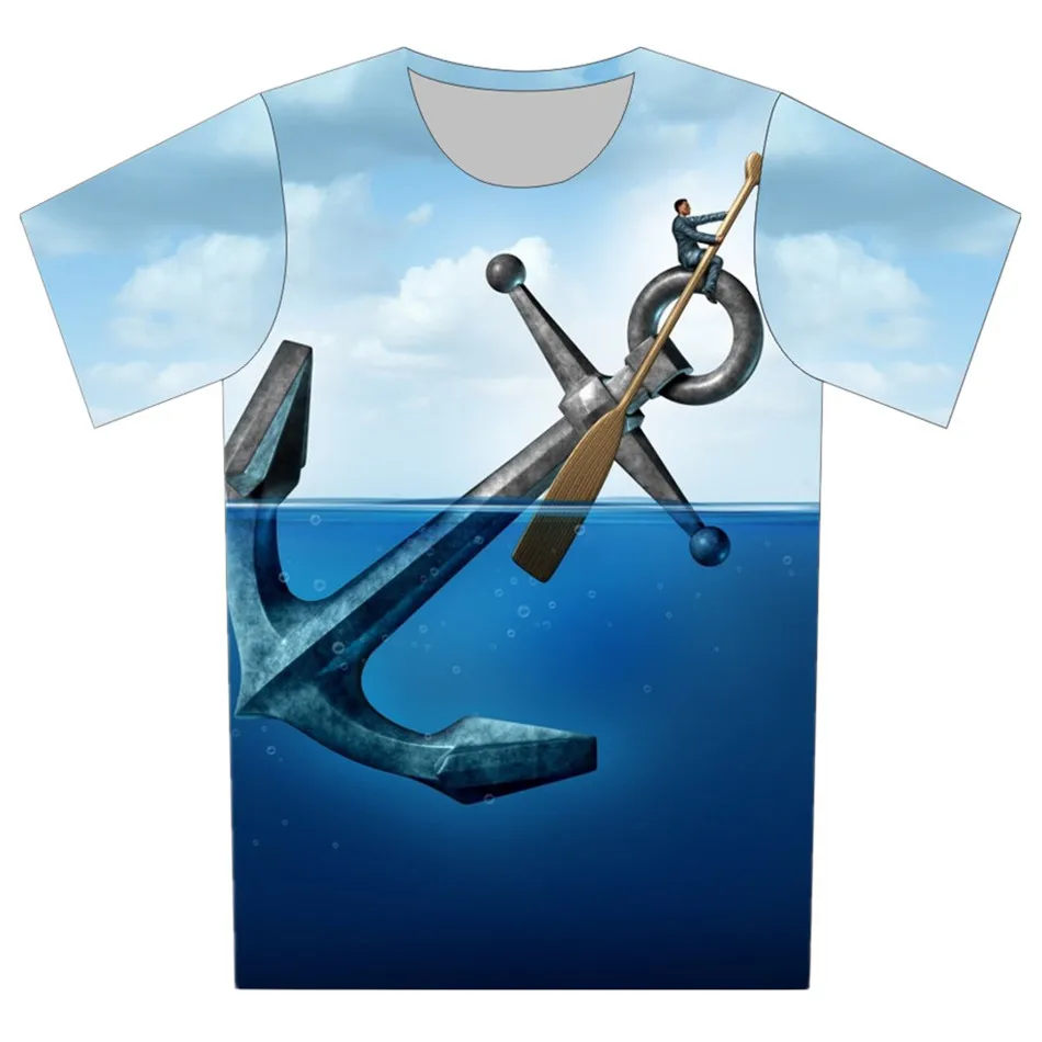 Women/Men Fashion 3D T-shirt Luxury Cruise Ship Fishing Blue Sky Sea Ship's Anchor Brand Design T shirt Boys Girls Tshirt Tops | Женская