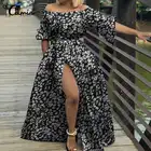 Женское платье макси Celmia, длинное сексуальное праздничное платье с высоким разрезом, открытыми плечами и рукавами-фонариками, 34