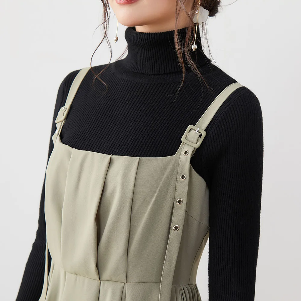 

Spring 2021 Women's Strap Dresses Korea Japan Pleated Long Dress Solid Color Wild Suspender Female Sling Dress Casual Streetwear