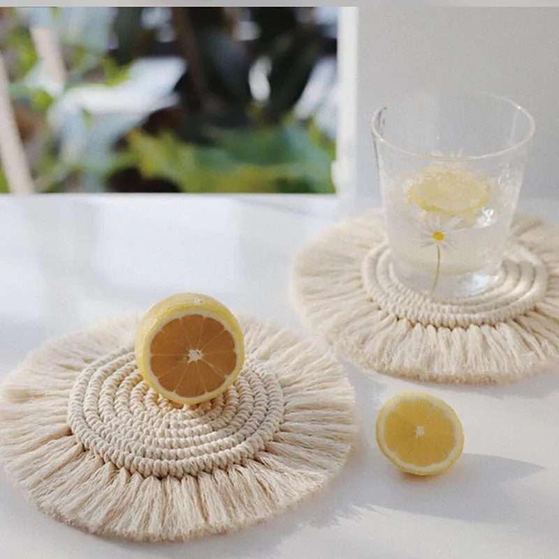 Креативные Нескользящие Коврики для чашки из хлопка в богемном стиле плетеные