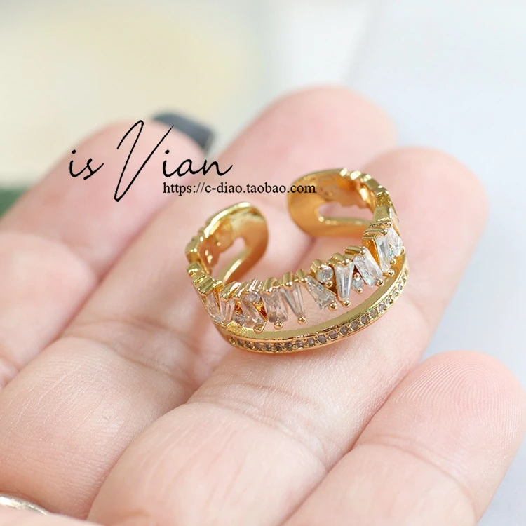 

European and American-Style Zircon Double-Layer Shape Ring Japanese and Korean Trend Street Shot Open Ring Big Brand Style Perso