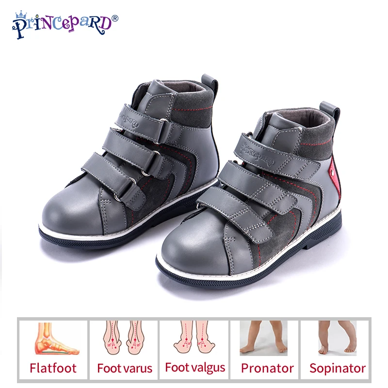 Princepard autumn genuine leather orthopedic shoes for boys velvet lining navy casual boots girls 28-37 size | Детская одежда и