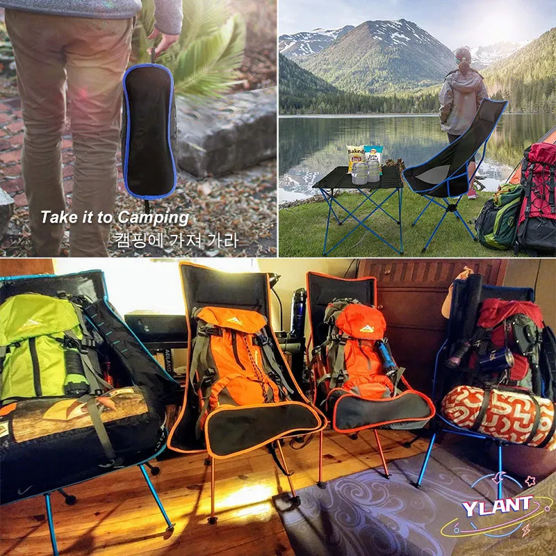 Online SWT Kamp Balıkçılık Barbekü Seyahat Ay Sandalye Ultralight Genişletilmiş Yürüyüş Piknik Ev Ofis Koltuğu Açık Taşınabilir Katlanır Sandalye