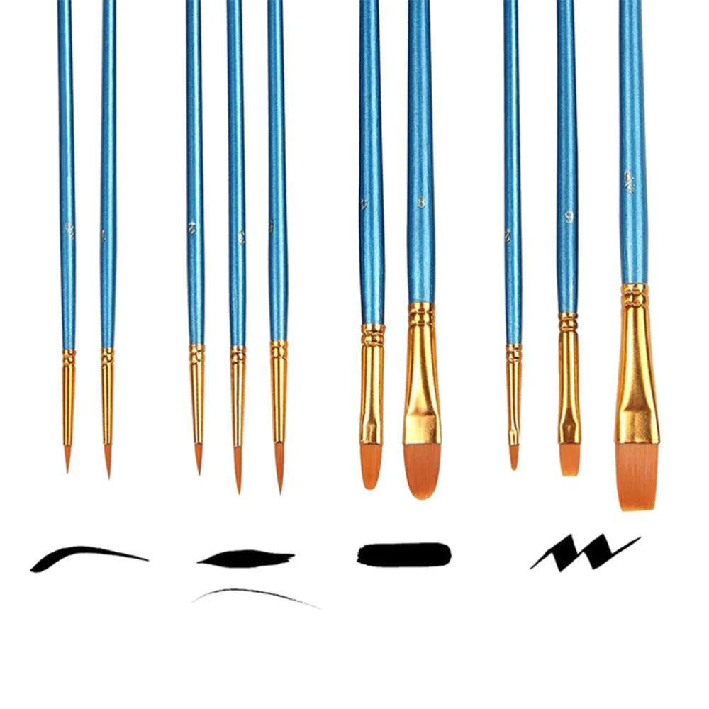 

10pcs Paint Brushes Set Blue Watercolor Paintbrush Flat Brush Drawing Brushes Painting Kit