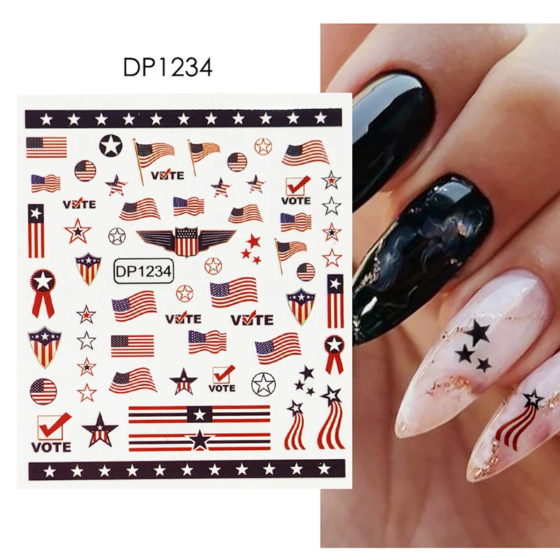 

Fake Nails Stickers American Flag Independence Day Statue of Liberty Fireworks Nail Sticker Finished Nail Sticker FA