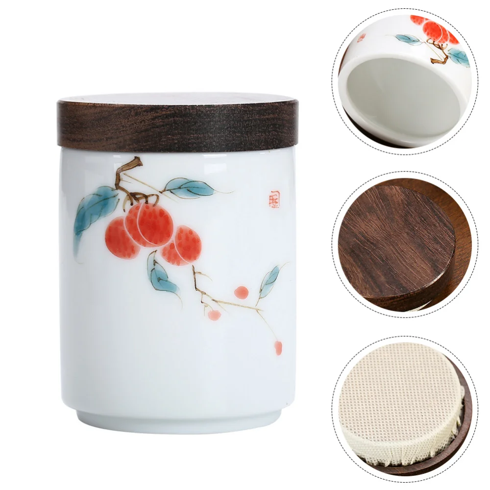 

1Pc Hand-painted Suet Jade Tea Jar With Ebony Cover Kitchen Honey Storage Jar