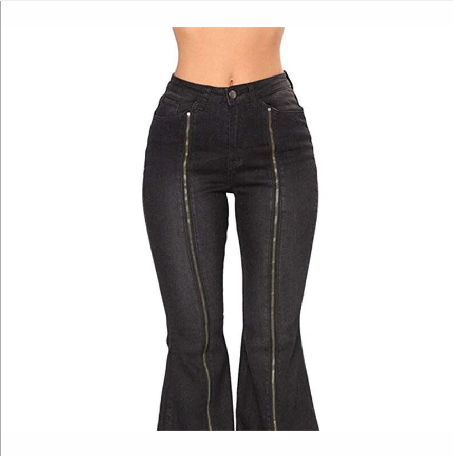 Модные джинсовые брюки на молнии синие выцветающие широкие брюки-клеш в стиле