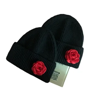 Autumn And Winter New Knitted Cap Woman Casual Lovely Camellias Warm Wool Cap